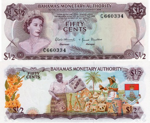 Bahamas, 50 Cents, 1968, UNC, p26
serial number: C 660334, Queen Elizabeth II p...