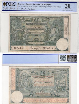 Belgium, 50 Francs, 1921, VF, p68b
PCGS 20, serial number: 497.A.713