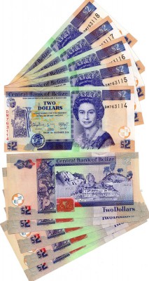 Belize, 2 Dollars, 2014, UNC, p66e, (FIVE CONSECUTİVE BANKNOTES)
serial numbers...