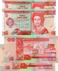 Belize, 5 Dollars, 2011, UNC, p66e, (TWO CONSECUTİVE BANKNOTES)
serial numbers: DQ137475- DQ137476, Queen Elizabeth II portrait