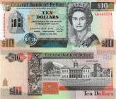 Belize, 10 Dollars, 1991, UNC, p54b
serial numbers: AB 490574, Queen Elizabeth II portrait
