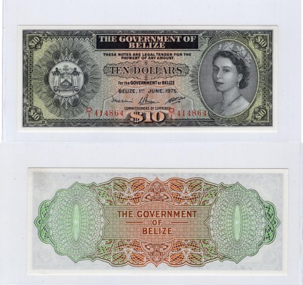Belize, 10 Dollars, 1975, UNC, p36b
serial number: D/1 414864, Queen Elizabeth ...