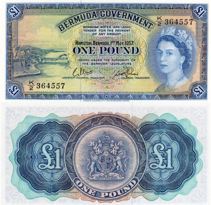 Bermuda, 1 Pound, 1957, UNC, p20c
serial number: K/2 364557, Queen Elizabeth II...
