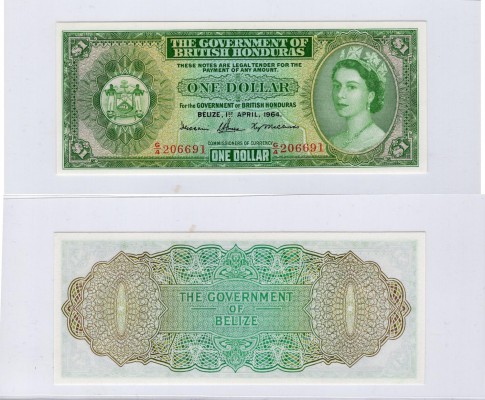 British Honduras, 1 Dollar, 1964, UNC, p28b
serial number:G/4 206691, Queen Eli...