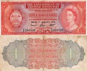 British Honduras, 5 Dollars, 1973, VF, p30c
serial number: F/2 550558, Queen Elizabeth II portrait