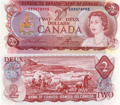 Canada, 2 Dollars, 1974, UNC, p86a
serial number: BB 5478995, signs: Lawson and...