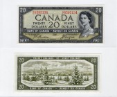 Canada, 20 Dollars, 1954, UNC, p33b, DEVİL'S FACE
serial number: B/E 8595134, signs: Beattie - Coyne, Queen Elizabeth II portrait, Devil's Face, RARE...