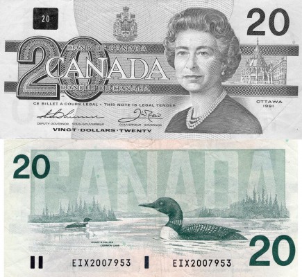 Canada, 20 Dollars, VF, 1991, p97a, REPLACEMENT
BC: 58aA-i, serial number: EIX ...