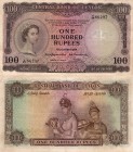 Ceylon, 100 Rupees, 1954, VF, p53b
serial number: V/29 66297, Queen Elizabeth II portrait, J175