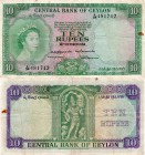 Ceylon, 10 Rupees, 1954, VF / XF, p55b
serial number: L/34 481742, Queen Elizabeth II portrait