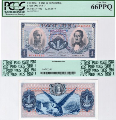 Colombia, 1 Peso Oro, 1970, p404e
PCGS 66, PPQ, serial number: 67486830