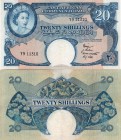 East Africa, 20 Shillings, 1958, VF, p39
serial number: Y9 11310, lightly pressed, Queen Elizabeth II portrait