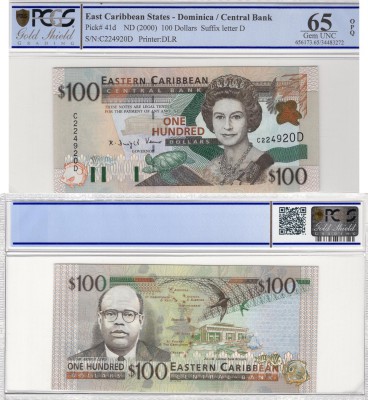 East Caribbean States, 100 Dollars, 2000, UNC, p41d
PCGS 65, OPQ, serial number...