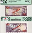 East Caribbean States, 20 dollars, 1965, UNC, p15fs, SPECİMEN
PCGS 68, serial number: A8 00000, SPECİMEN, Queen Elizabeth II portrait, VERY HİGH COND...