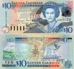 East Caribbean States, 10 Dollars, 2003, UNC, p43u
serial number: A607312U, Anguilla Island, Queen Elizabeth II portrait