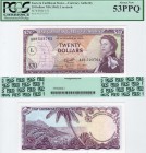 East Caribbean States, 20 Dollars, 1965, AUNC, Pp15l
PCGS 53, serial number: A23 523761, Queen Elizabeth II portrait