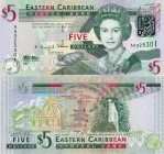 East Caribbean States, 5 Dollars, 2008, UNC, p47a
serial number: AA 325301, Queen Elizabeth II portrait, FIRST PREFİX