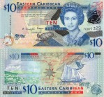 East Caribbean States, 10 Dollars, 2008, UNC, p48
serial number: FC 971329, Queen Elizabeth II portrait