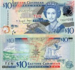 East Caribbean States, 10 Dollars, 2012, UNC, p52a
serial number: FX 527098, Queen Elizabeth II portrait