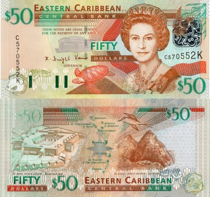 East Caribbean States, 50 Dollars, 2003, UNC, p45k
serial number: C 570552K, Qu...