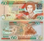 East Caribbean States, 50 Dollars, 2008, UNC, p50
serial number: SC 345649, Queen Elizabeth II portrait