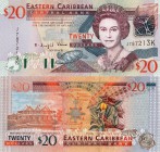 East Caribbean, 20 Dollars, 2003, UNC, p44k
serial number: J 787213K, Queen Elizabeth II portrait