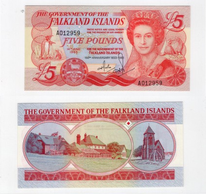 Falkland Islands, 5 Pounds, 1983, UNC, p12 (SPECIAL)
It was published for the 1...
