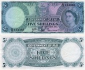 Fiji, 5 Shillings, 1964, XF, p51d
serial number: C/13 154365, Queen Elizabeth II portrait