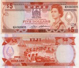 Fiji, 5 Dollars, 1986, AUNC, p83a
serial number: B/4 060835, Queen Elizabeth II portrait