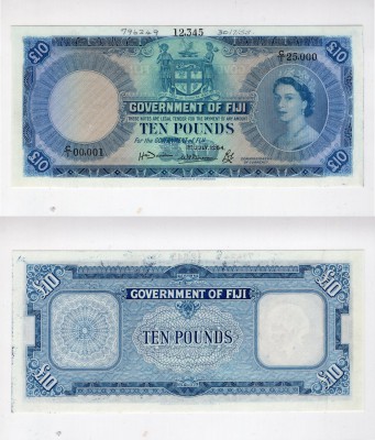 Fiji, 10 Pounds, 1954, UNC, p55a, SPECİMEN
serial number: C/1 25000, Queen Eliz...