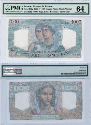 France, 1000 Francs, 1946, UNC, p130a
PMG 64, serial number: R.282-79696