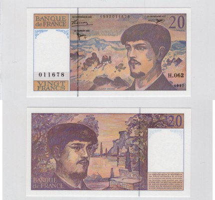 France, 20 Francs, 1997, UNC, p151i
serial number: H.062-0111678, signs: Brunee...