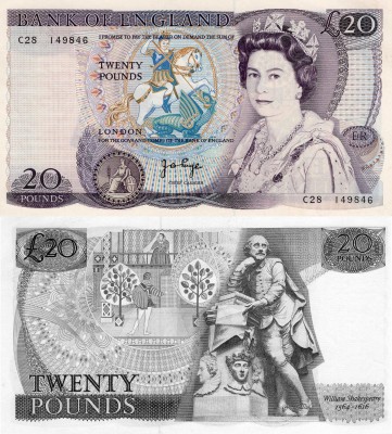 Great Britain, 20 Pounds, 1970, AUNC, p380b
serial number: C28 149846, sign: Pa...