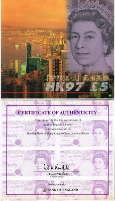 Great Britain, 5 Pounds, 1997, UNC, p382b, FOLDER
serial number: HK97 299241, Q...