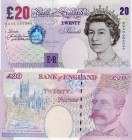 Great Britain, 20 Pounds, 1999, UNC (-), p390a
serial number: BA48 594344, natural, sign: Lowther, Queen Elizabeth II portrait, please take a look at...