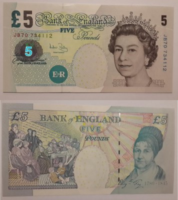 Great Britain, 5 Pounds, 2004, UNC, p391c
serial number: JB70 734112, sign: Bai...