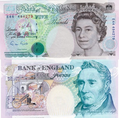 Great Britain, 5 Pounds, 1990, UNC, P382b
serial number: E44 494279, sign: Gill...