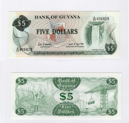 Guyana, 5 DollarS, 1966-1992, UNC, p22f
serial number: A/33 406828