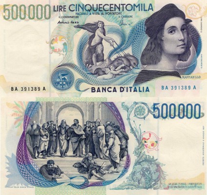 İtaly, 500.000 Lire, 1997, AUNC, p118
serial number: BA 391389A, İtalian painte...