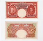 Jamaica, 5 Shillings, 1950, UNC, p37a
serial number: 89C 96805, King Goerge VI portrait