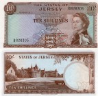 Jersey, 10 Shillings, 1963, UNC, p7
serial number: B 826305, sign: F.N. Padgham, Queen Elizabeth II portrait