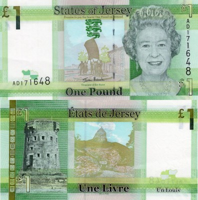 Jersey, 1 Pound, 2010, UNC, p32
serial number: AD 171648, sign: Ian Black, Quee...