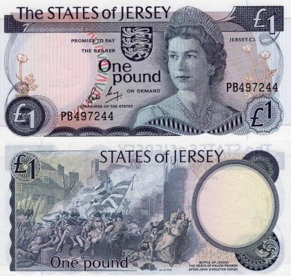Jersey, 1 Pound, 1976, UNC, p11b
serial number: PB 497244, sign: Leslie May, Qu...