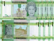 Jersey, 1 Pound, 2010, UNC, p32, (FOUR CONSECUTİVE BANKNOTES
serial numbers 197747- AD 197748- AD 197749- AD 197750, Queen Elizabeth II portrait
