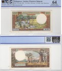 Madagascar, 100 Francs, 1964, UNC, p57a
PCGS 64, serial number: K.60-01997