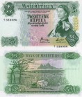 Mauritius, 25 Rupees, 1967, UNC, p32b
serial number: A/7 330086, signs: G. Bunwaree – I. Ramphul, Queen Elizabeth II portrait