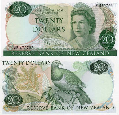 New Zealand, 20 Dollars, 1977, UNC, p167d
serial number: JE 472792, sign: Hardi...