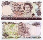 New Zealand, 1 Dollar, 1989, UNC, p169c, LAST PREFİX
serial number: ANS 987569, sign: Donald T. Brash, Queen Elizabeth II portrait