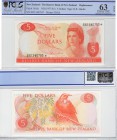 New Zealand, 5 Dollars, 1977, UNC, p165dr, REPLACEMENT
PCGS 63, OPQ, serial number: 992 240793*, Queen Elizabeth II portrait