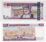 Oman, 50 Rials, 2000, UNC, p42
AH: 1420, Sultan Of Oman Qaboos bin Said Al Said portrait